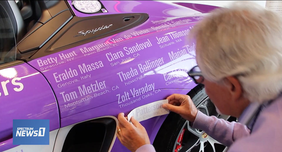 phil frengs appiies a loved ones name to the Racing to End Alzheimer's tribute car