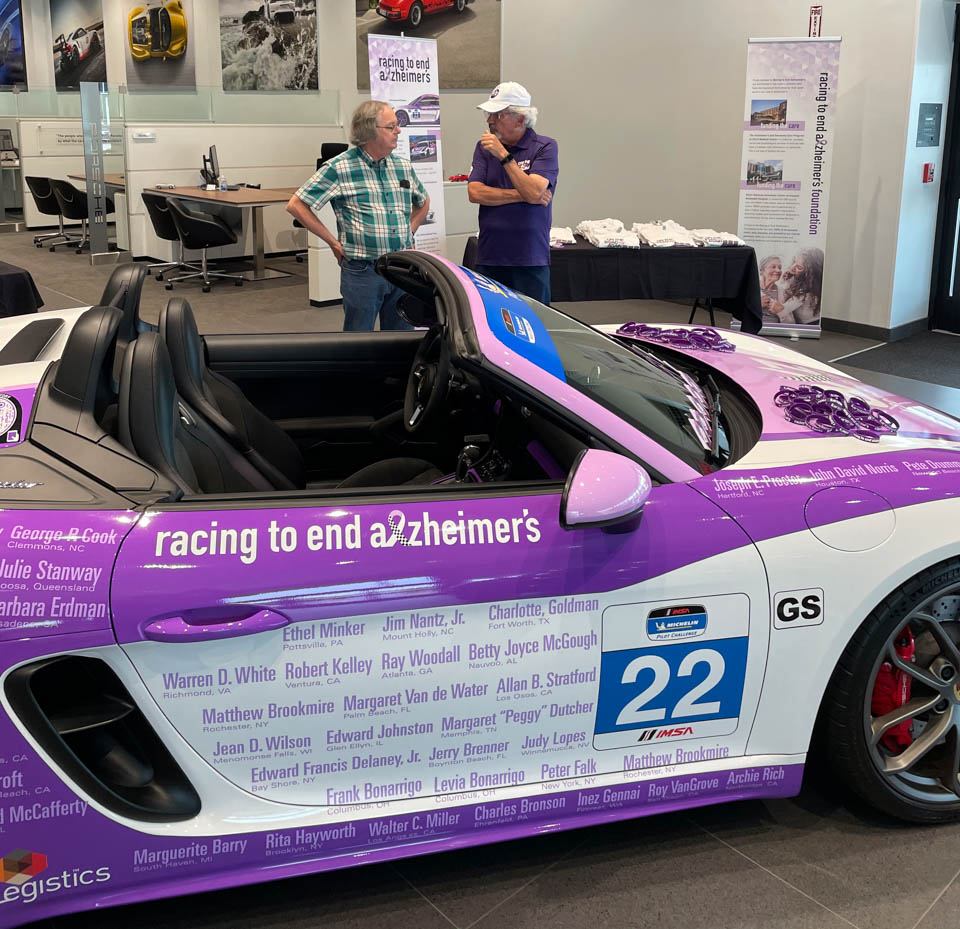The Racing to End Alzheimer's tribute car at a dealer event in Rhode Island.